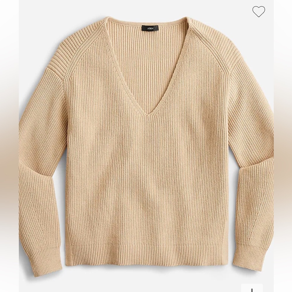 J CREW V-Neck Cotton Beach Sweater in Tan